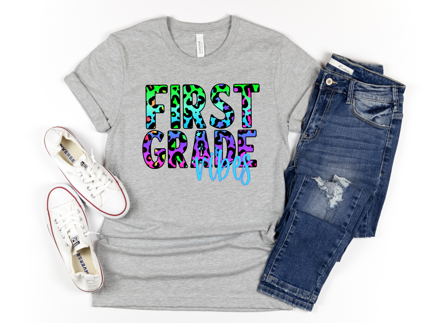 First Grade Vibes HTV Transfer Colorful Leopard