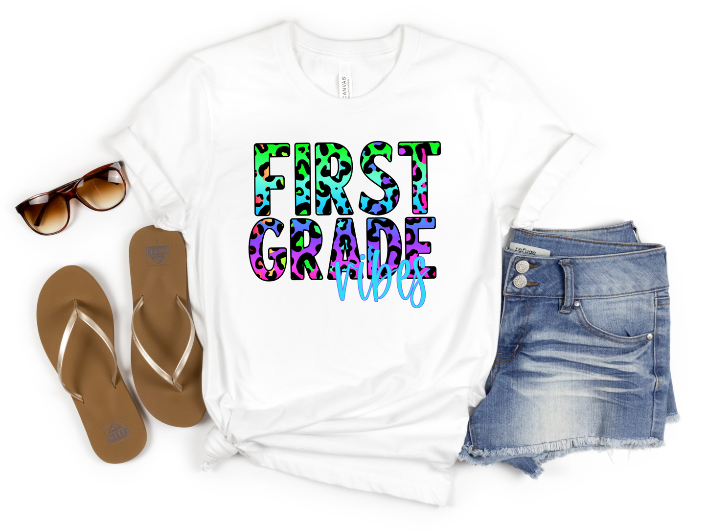 First Grade Vibes HTV Transfer Colorful Leopard