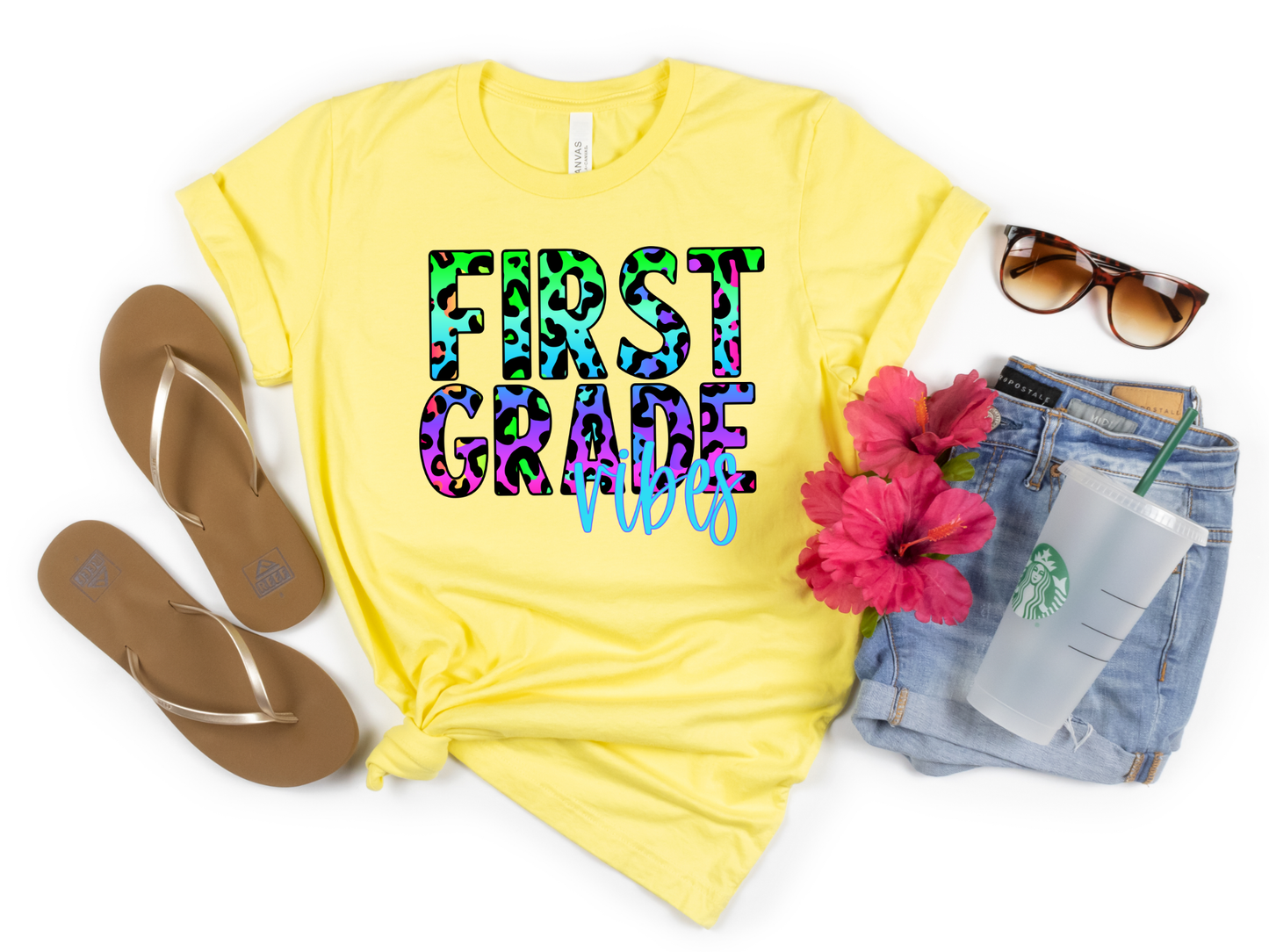 First Grade Vibes HTV Transfer Colorful Leopard