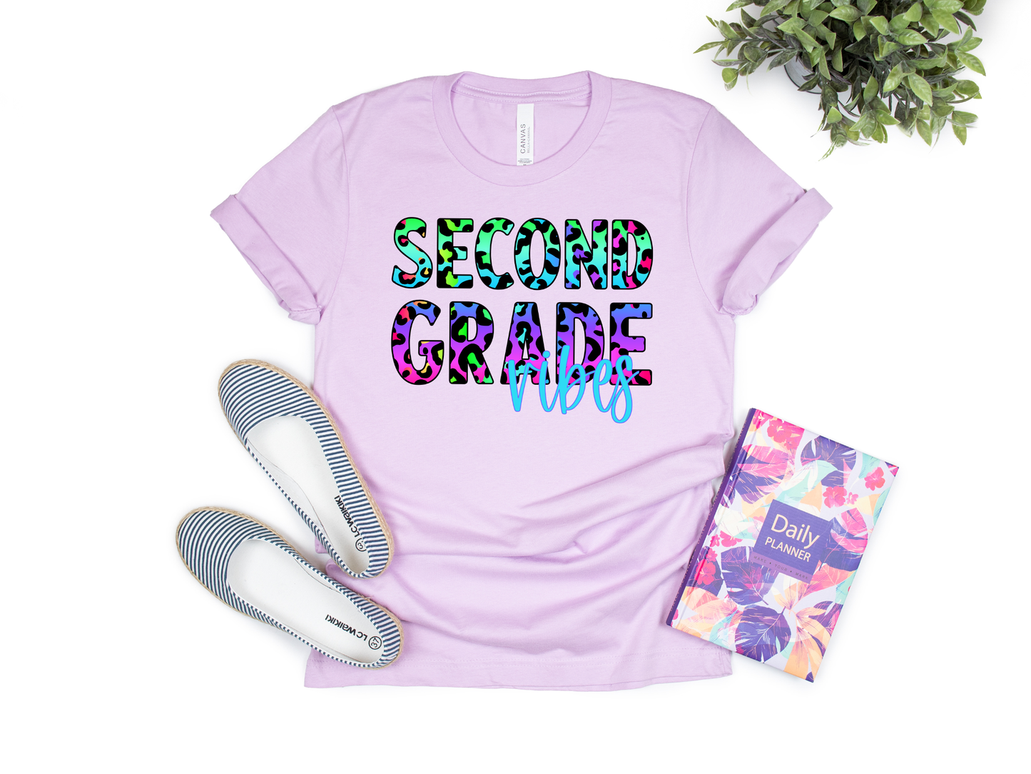 Second Grade Vibes Transfer Colorful Leopard